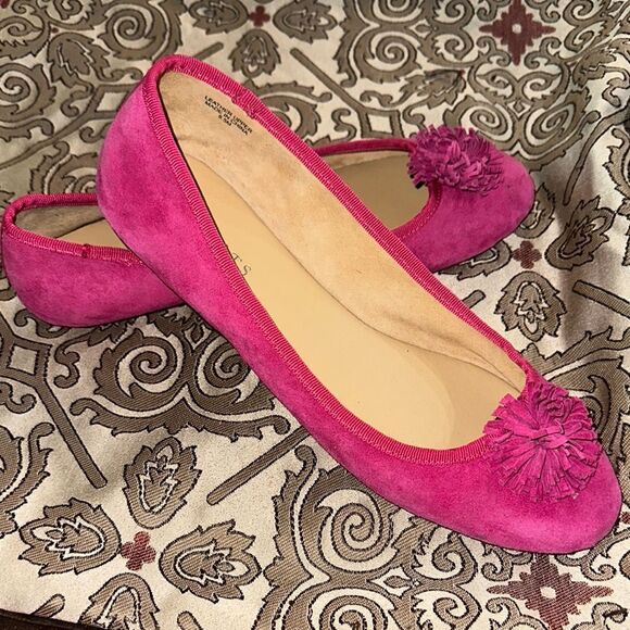 Talbots Pink Ballet Flats with Pom Pom Embellishments Size 8.5 - Picture 1 of 8